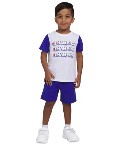 Champion Kids' Toddler & Little Boys Short-sleeve T-shirt & Fleece Shorts, 2 Piece Set In Bright White