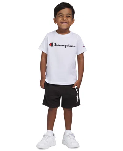 Champion Babies' Toddler & Little Boys Short-sleeve T-shirt & Fleece Shorts, 2 Piece Set In Bright White