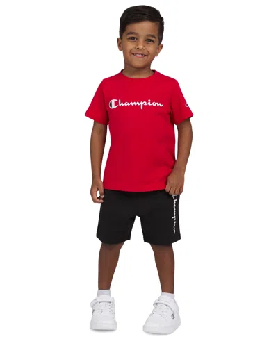 Champion Babies' Toddler & Little Boys Short-sleeve T-shirt & Fleece Shorts, 2 Piece Set In Lychee