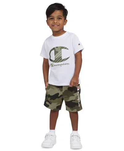 Champion Babies' Toddler & Little Boys Short-sleeve T-shirt & Fleece Shorts, 2 Piece Set In Green Camo