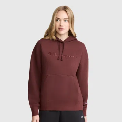 Champion Tonal Script Freshman Powerblend Hoodie In Bitter Chocolate