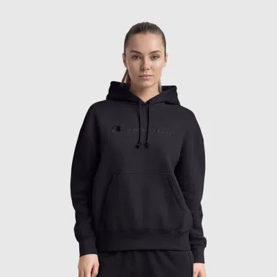 Champion Tonal Script Freshman Powerblend Hoodie In Black