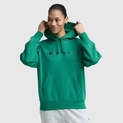 Champion Tonal Script Freshman Powerblend Hoodie In Green