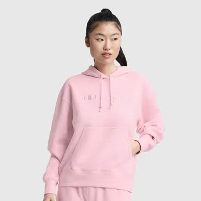 Champion Tonal Script Freshman Powerblend Hoodie In Pink