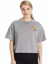 Champion Top Women's Gray Smiley Face Print Crew Neck Cropped Pullover Jdm706 In Gray