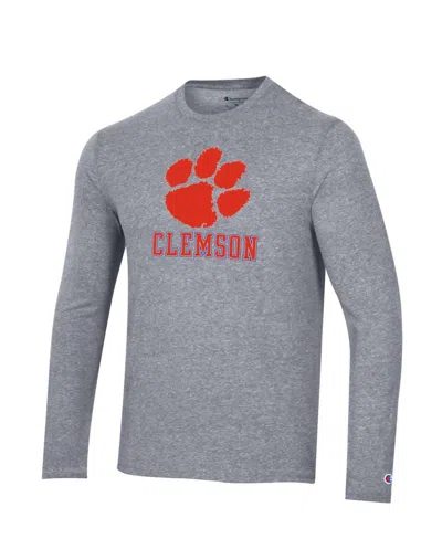 Champion Tri-blend Long Sleeve Tee Clemson Tigers In Gunsmoke Heather In Multi
