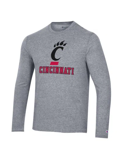 Champion Tri-blend Tee Long Sleeve Cincinnati Bearcats In Gunsmoke Heather In Gray
