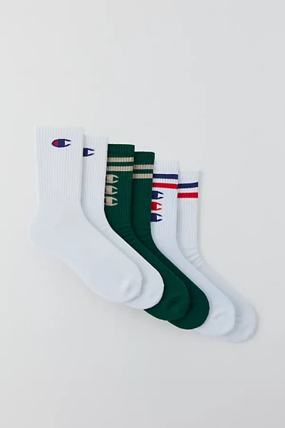 Champion Uo Exclusive Logo Crew Sock 3-pack In Green, Men's At Urban Outfitters In Multi