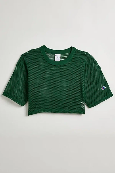 Champion Uo Exclusive Mesh Cropped Tee Top In Dark Green At Urban Outfitters