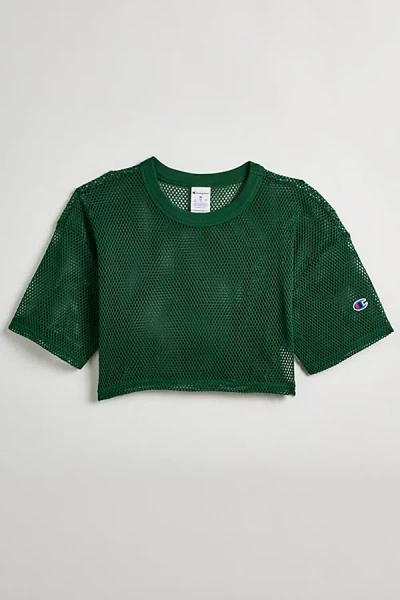 Champion Uo Exclusive Mesh Cropped Tee Top In Dark Green At Urban Outfitters In Dark Green
