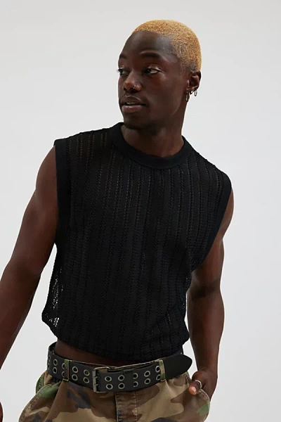 Champion Uo Exclusive Open Crochet Crew Neck Tank Top In Black At Urban Outfitters In Black