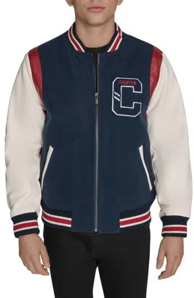 Champion Varsity Patch Bomber Jacket In Blue