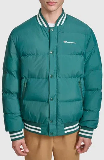 Champion Varsity Quilted Bomber Jacket In Rain Forest