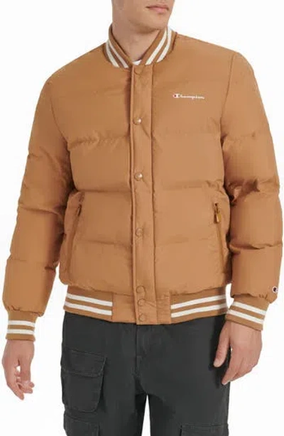 Champion Varsity Quilted Bomber Jacket In Tobacco