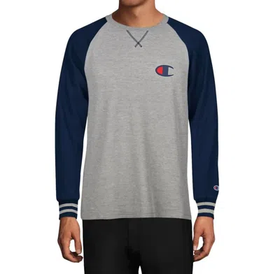Champion Waffle Long Sleeve Raglan Shirt In Athletic Navy In Grey