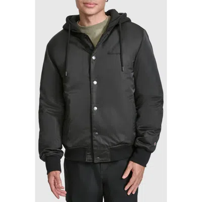 Champion Water Resistant Hooded Bomber Jacket In Black