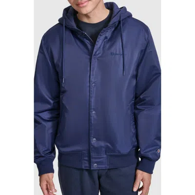 Champion Water Resistant Hooded Bomber Jacket In Peacoat