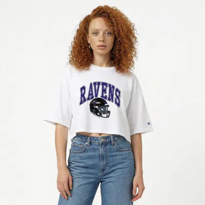 Champion White Baltimore Ravens Boyfriend Cropped T-shirt