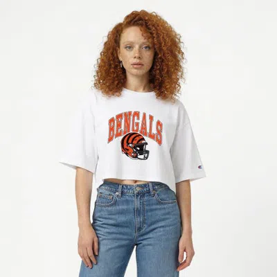 Champion White Cincinnati Bengals Boyfriend Cropped T-shirt