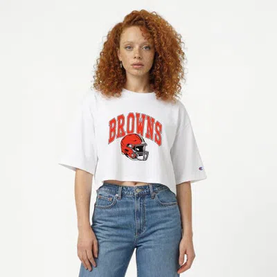 Champion White Cleveland Browns Boyfriend Cropped T-shirt