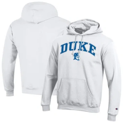 Champion White Duke Blue Devils Arch Over Logo Pullover Hoodie In Gray