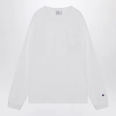 Champion Long Sleeved Crew Neck T-shirt With Chest Pocket In White