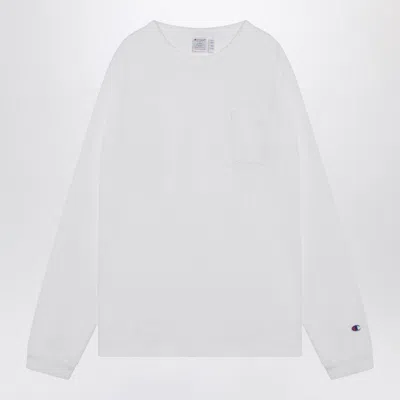 Champion Long Sleeved Crew Neck T-shirt With Chest Pocket In White