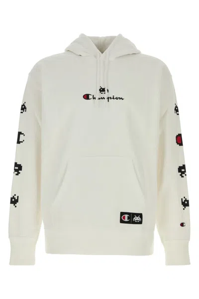 CHAMPION WHITE LONG SLEEVES LOGO HOODIE