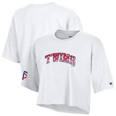 Champion White Minnesota Twins Boyfriend Cropped Americana T-shirt