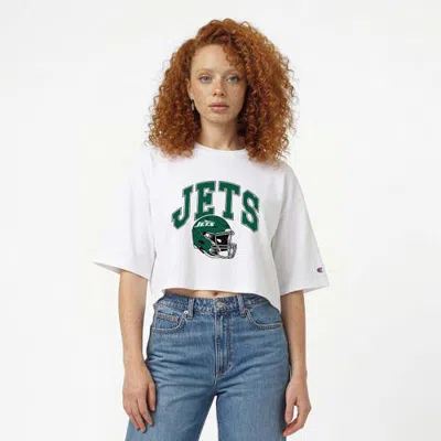 Champion White New York Jets Boyfriend Cropped T-shirt