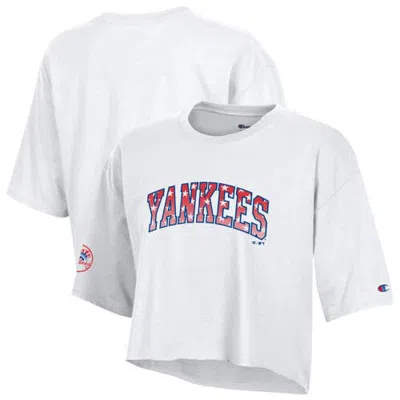 Champion White New York Yankees Boyfriend Cropped Americana T-shirt