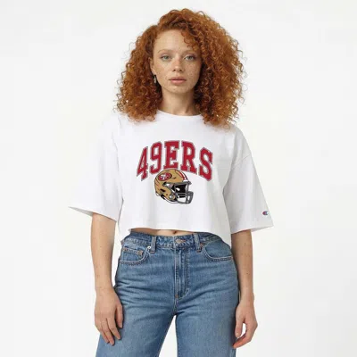 Champion White San Francisco 49ers Boyfriend Cropped T-shirt