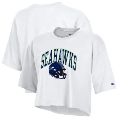 Champion White Seattle Seahawks Boyfriend Cropped T-shirt