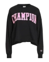 Champion Woman Sweatshirt Black Size M Cotton, Polyester In Black