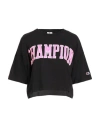 Champion Woman T-shirt Black Size L Cotton In Black