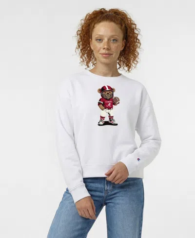 Champion Women's Alabama Crimson Tide Teddy Bear Crewneck Relaxed-fit Dropped-shoulder Sweatshirt In White