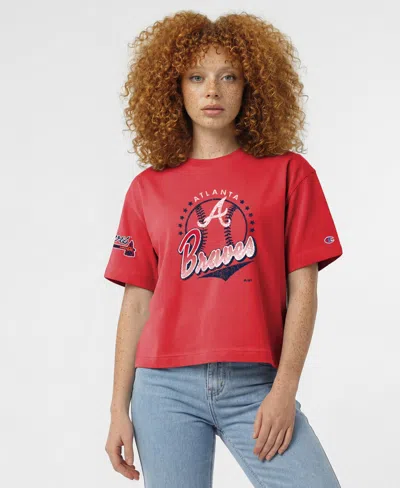Champion Women's Atlanta Braves All-star Oversized Distressed-graphics T-shirt In Red