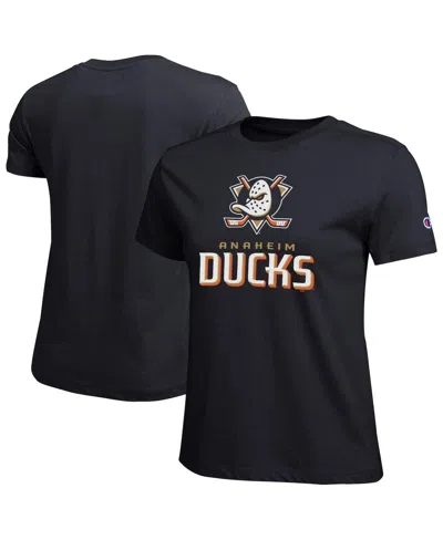 Champion Women's Black Anaheim Ducks Wordmark Lockup T-shirt In Blue