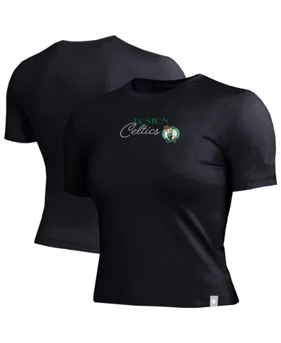 Champion Women's Black Boston Celtics Soft Touch Fitted Cropped T-shirt