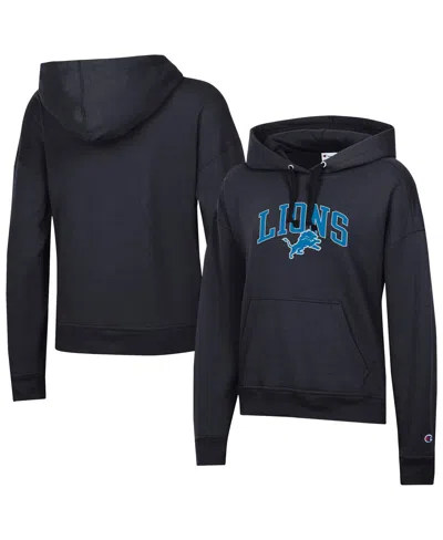 Champion Women's Black Detroit Lions Powerblend Hoodie In Blue