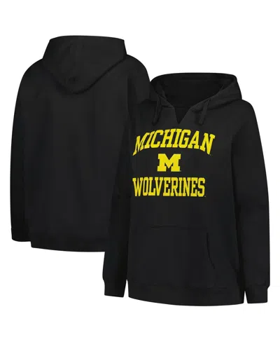 Champion Women's Black Michigan Wolverines Plus Size Heart Soul Notch Neck Pullover Hoodie In Multi