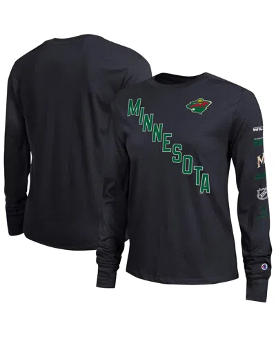 Champion Women's Black Minnesota Wild 2-hit Long Sleeve T-shirt In Blue