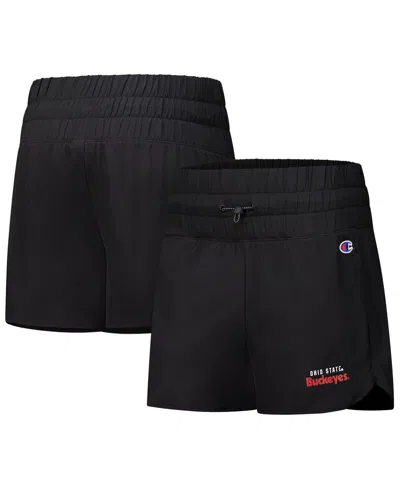CHAMPION WOMEN'S BLACK OHIO STATE BUCKEYES TAILGATE HER WOVEN SHORTS
