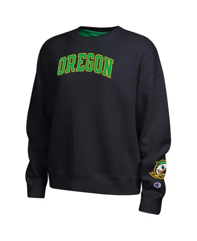 Champion Women's Black Oregon Ducks Fleece Crew Sweatshirt In Black,green