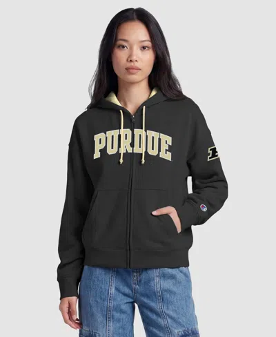 Champion Women's Black Purdue Boilermakers Arch Full-zip Fleece Hoodie In Black,gold
