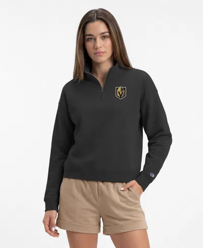 Champion Women's Black Vegas Golden Knights Power Blend Quarter-zip Sweatshirt In Gray