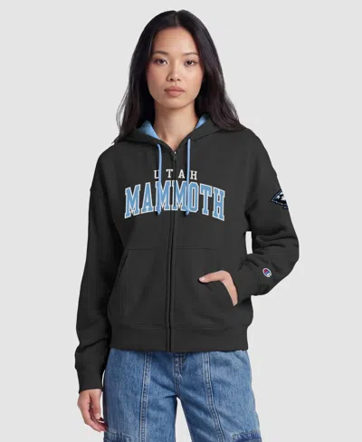Champion Women's Black/light Blue Utah Mammoth Applique Full-zip Fleece Hoodie