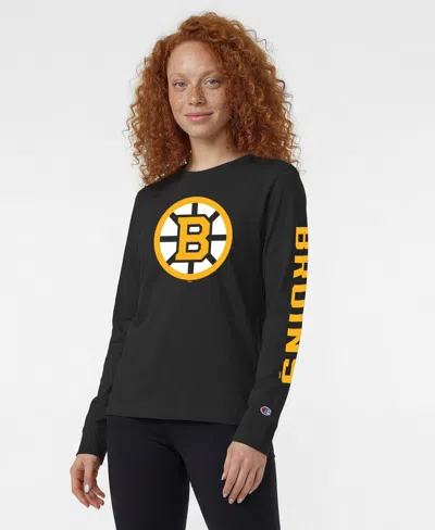 Champion Women's Boston Bruins 2-hit Long-sleeve T-shirt In Black