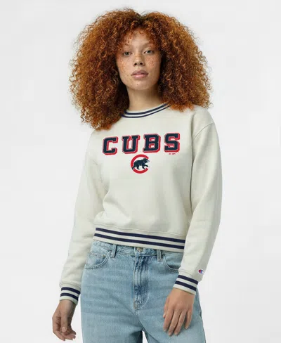 Champion Women's  Cream Chicago Cubs Reverse Weave Sweatshirt In White