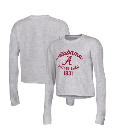 Champion Women's  Gray Alabama Crimson Tide Boyfriend Cropped Long Sleeve T-shirt